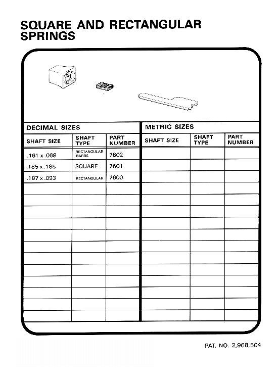 Square and Rectangular Spring Sizes
